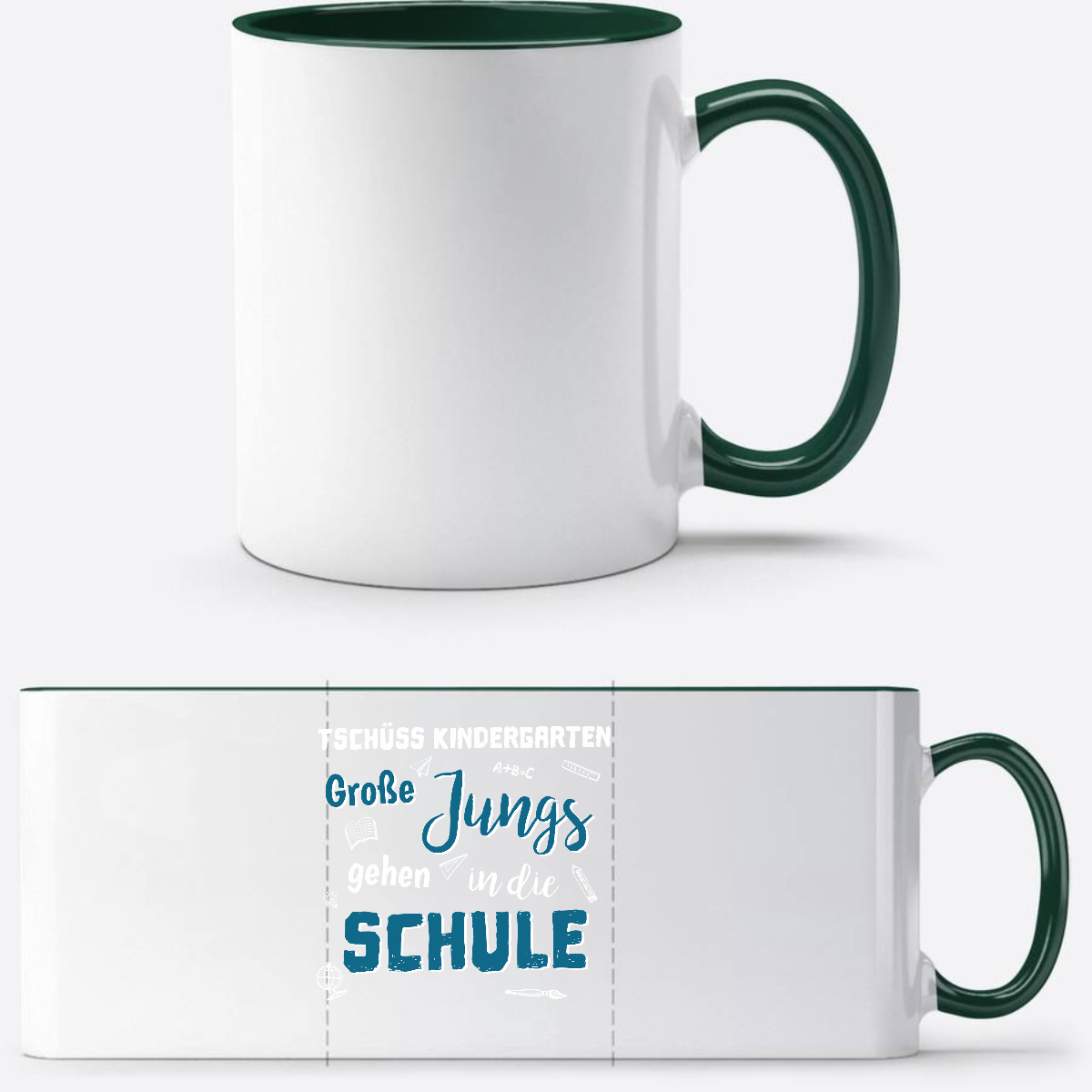 Tasse zur Einschulung – Tschüss Kindergarten Große Jungs - White/Petrol