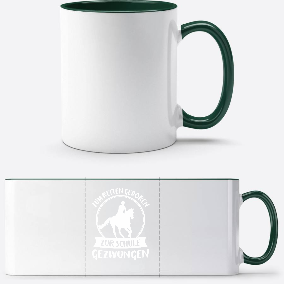 Tasse zur Einschulung: Zum Reiten geboren – Mit Name - White/Petrol