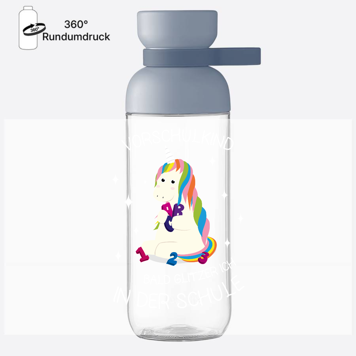 Trinkflasche Einhorn zur Einschulung – Personalisiert mit Name - Nordic Blue
