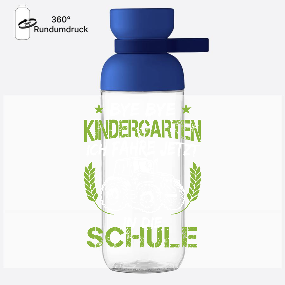 Trinkflasche Einschulung Traktor: Bye Bye Kindergarten - Vivid Blue