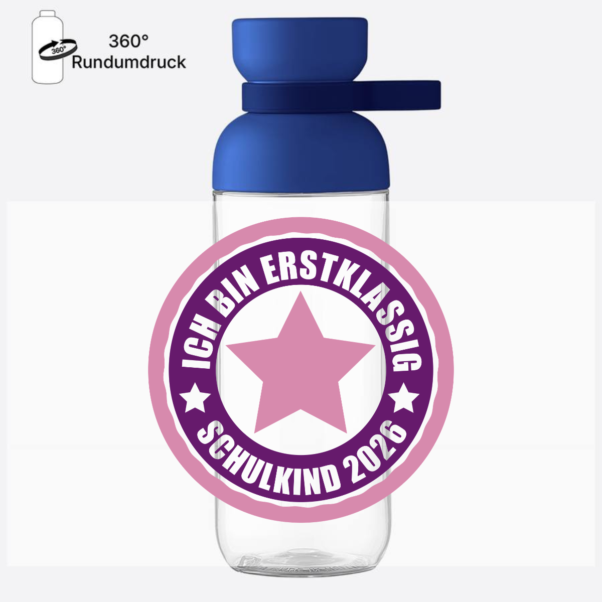 Trinkflasche Erstklassig Schulkind 2026 Rosa mit Name - Vivid Blue