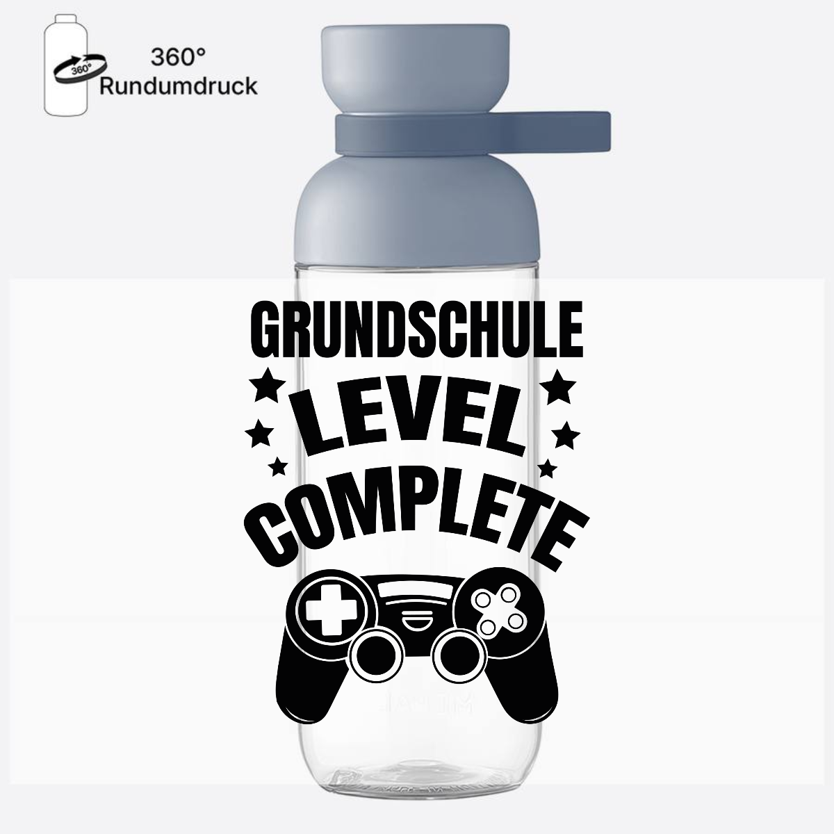 Trinkflasche Level Complete – Einschulungsgeschenk mit Wunschname - Nordic Blue
