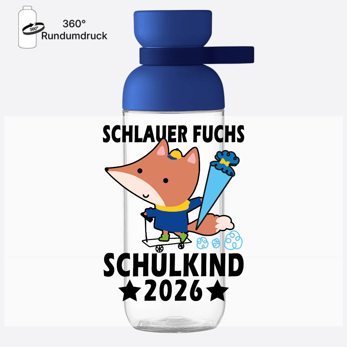 Trinkflasche Schlauer Fuchs Schulkind 2026 mit Name - Vivid Blue