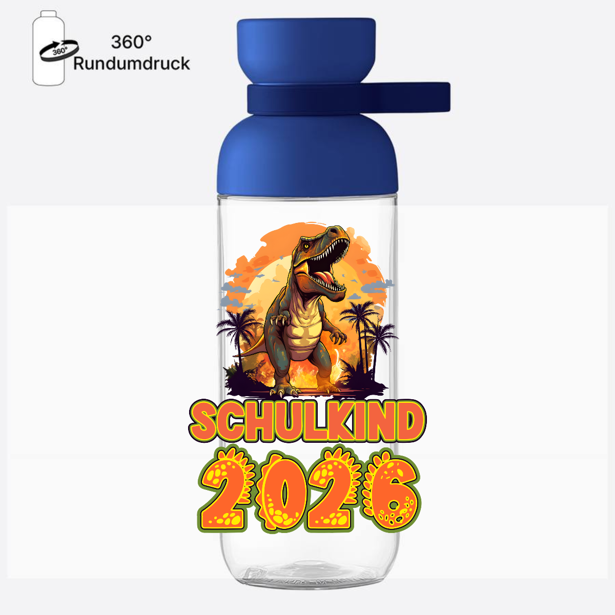 Trinkflasche Schulkind 2026 Dino mit Name personalisiert - Vivid Blue