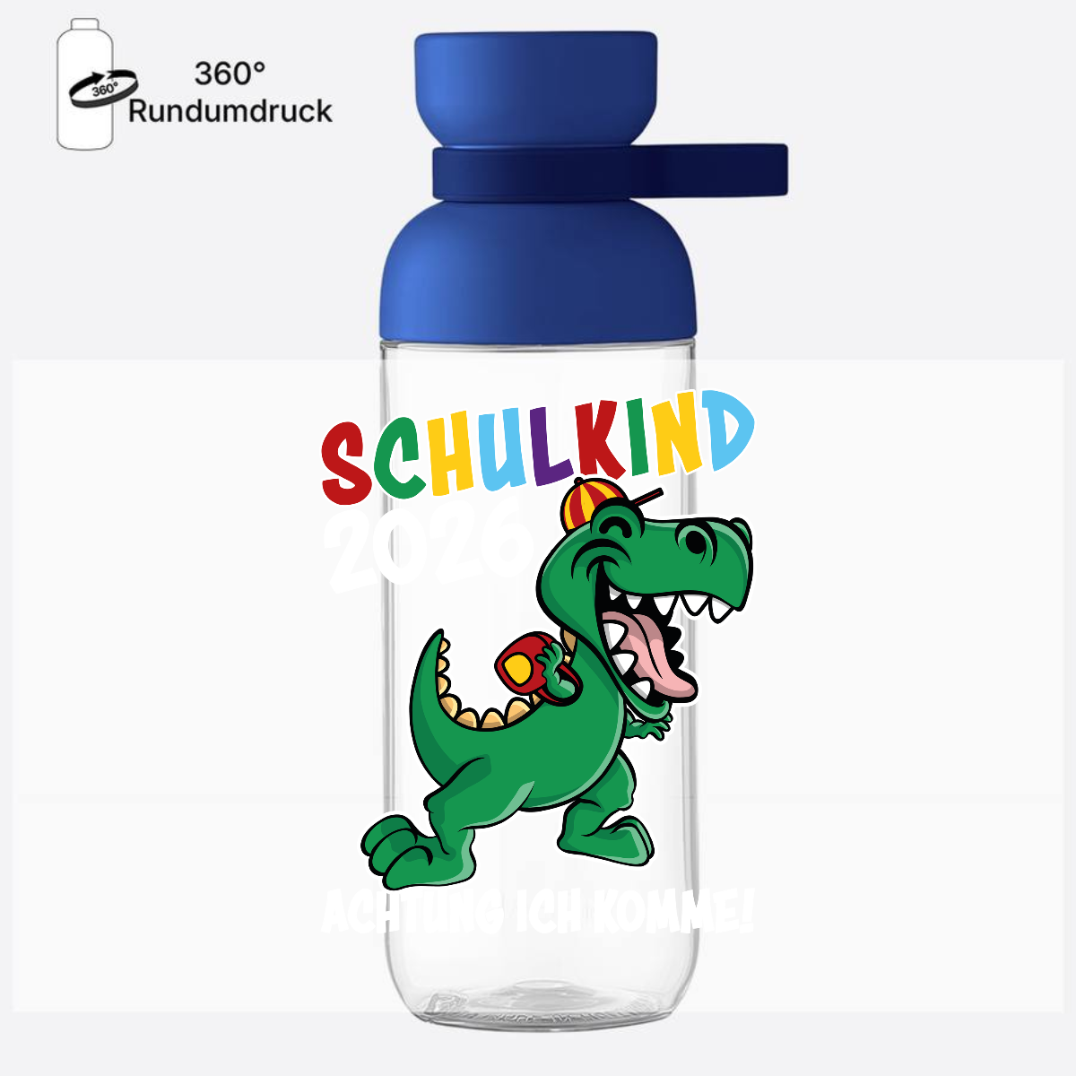 Trinkflasche Schulkind 2026 Dino – Personalisiert mit Name - Vivid Blue