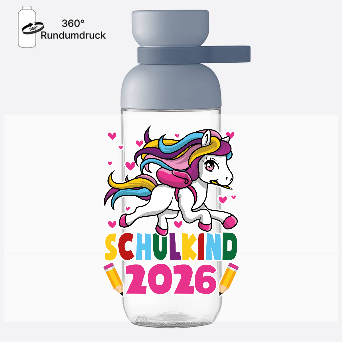 Trinkflasche Schulkind 2026 – Einhorn mit Wunschname - Nordic Blue