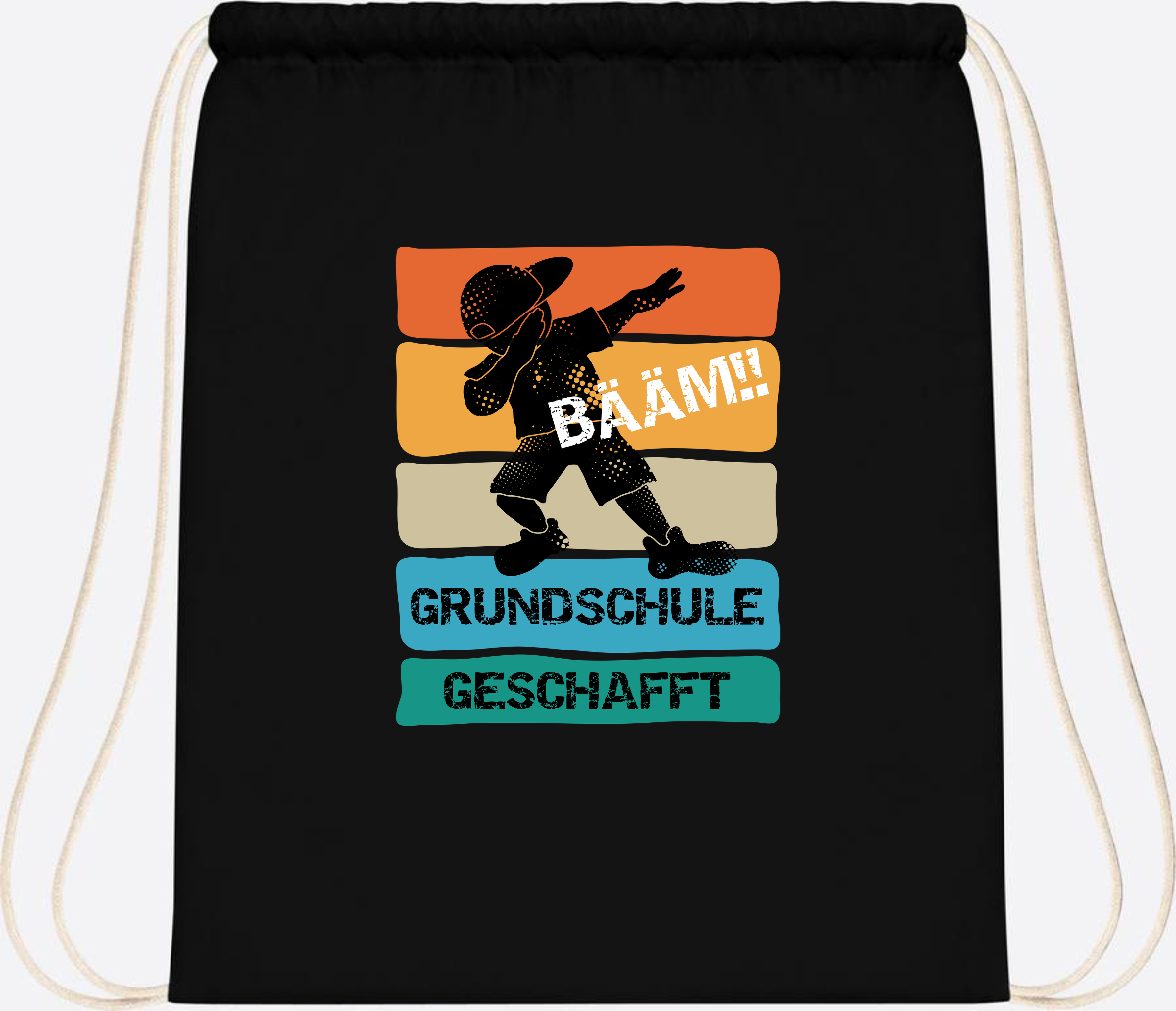 Turnbeutel "Bääm! Grundschule geschafft" mit Wunschname - Black