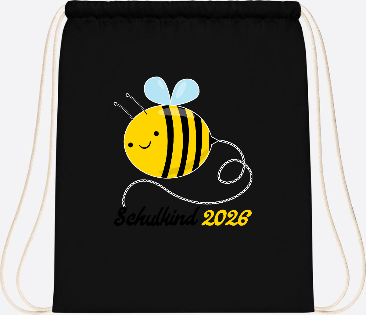 Turnbeutel Biene Schulkind 2026 – Geschenk zur Einschulung - Black