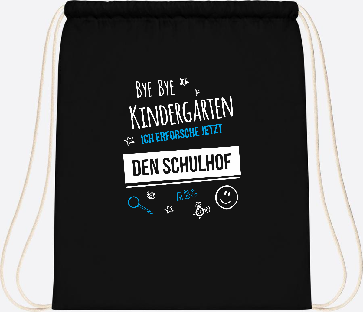 Turnbeutel Bye Bye Kindergarten – Geschenk zur Einschulung - Black