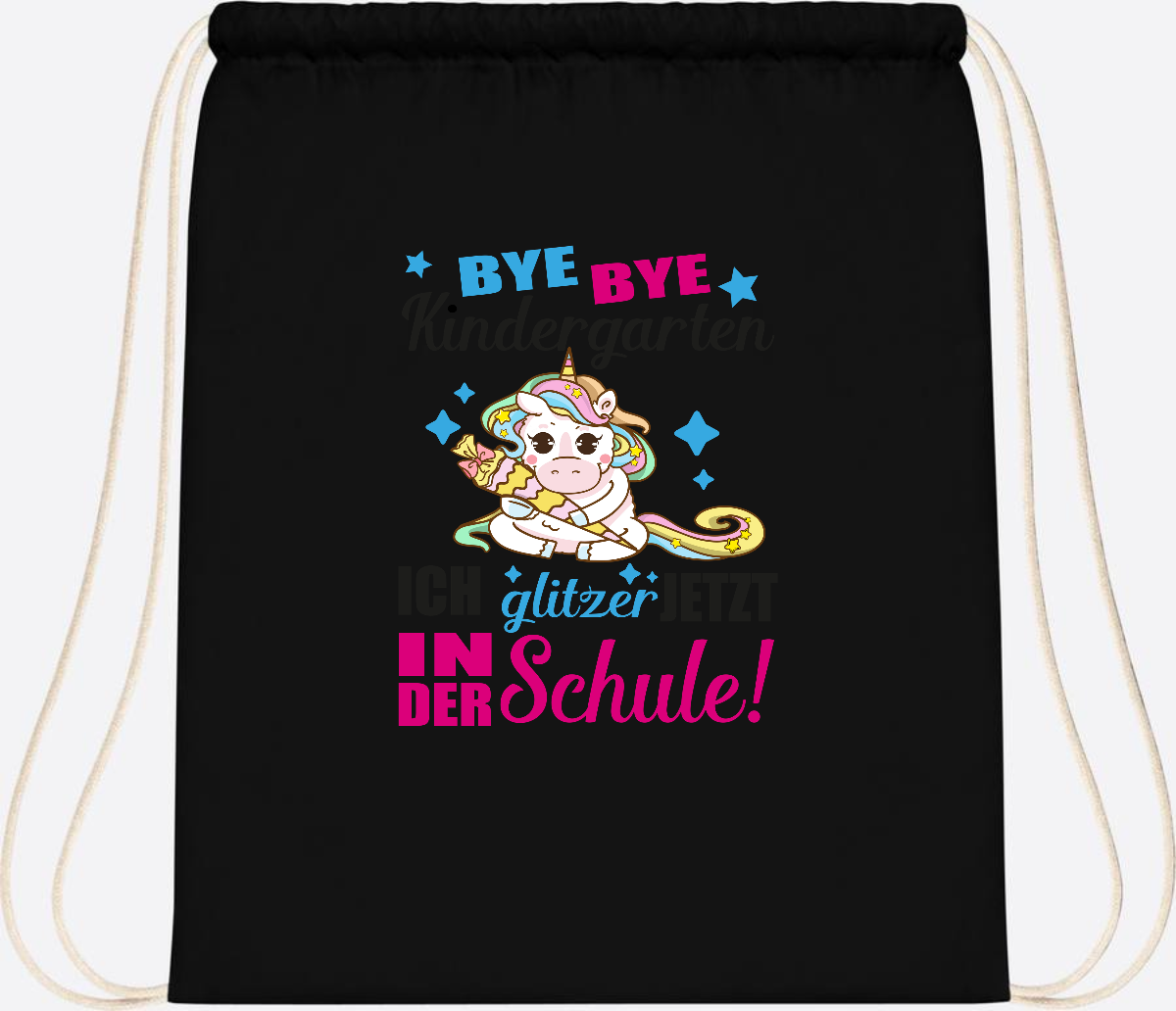 Turnbeutel Einhorn – Ich glitzer jetzt in der Schule mit Name - Black