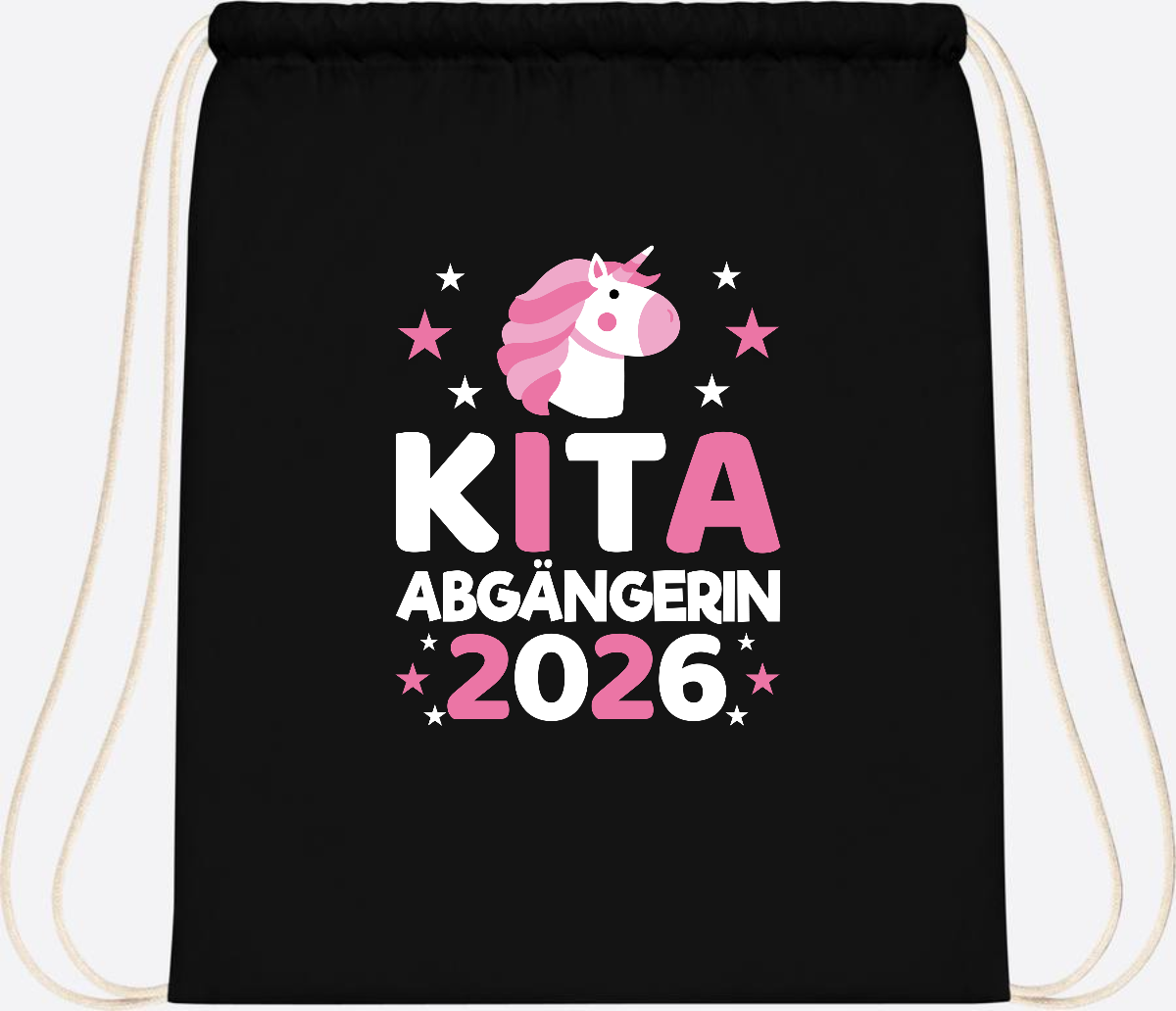 Turnbeutel Einhorn Kita Abgängerin 2026 – Personalisiert - Black