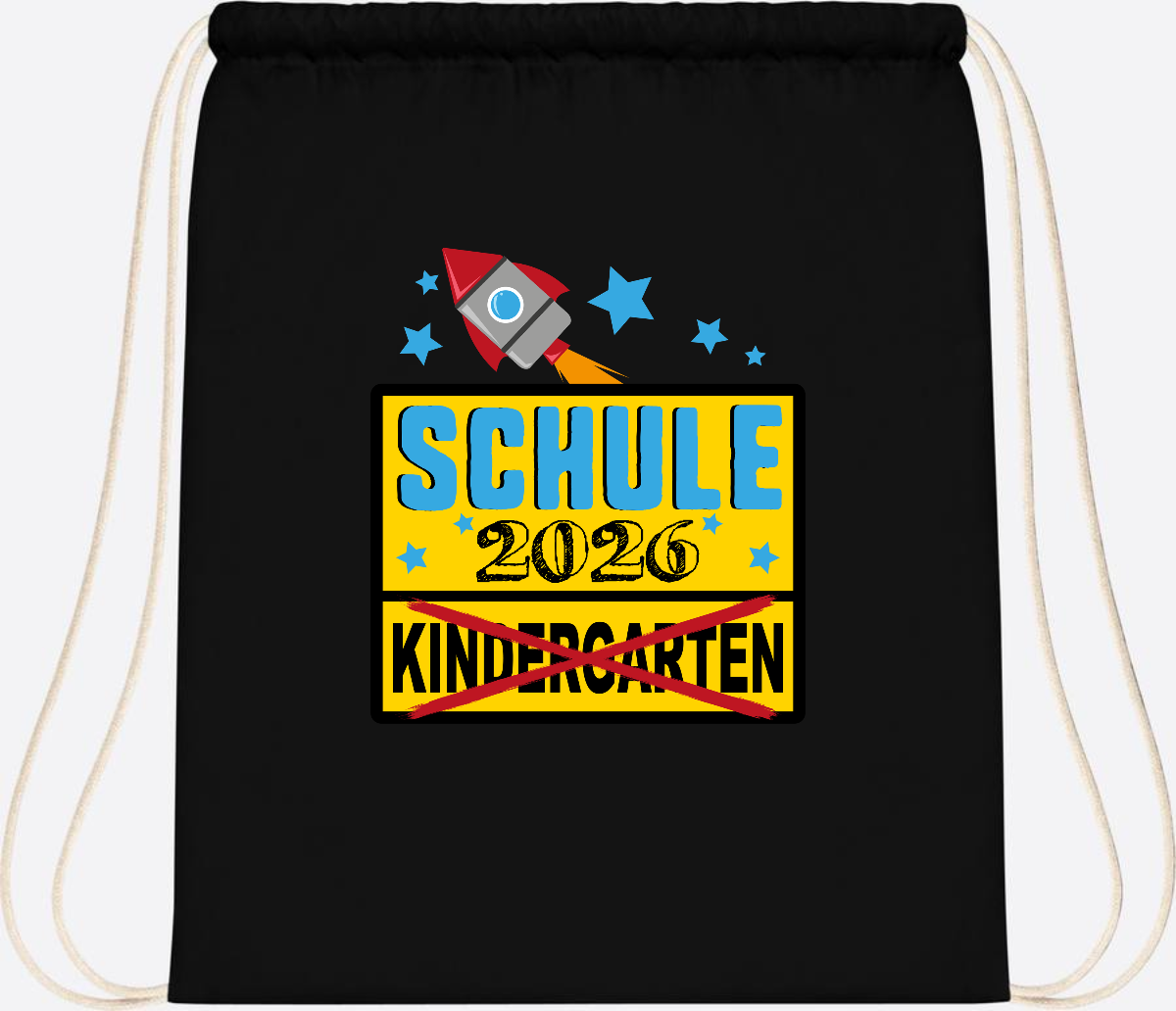 Turnbeutel Einschulung 2026 – Ortsschild Rakete mit Name - Black