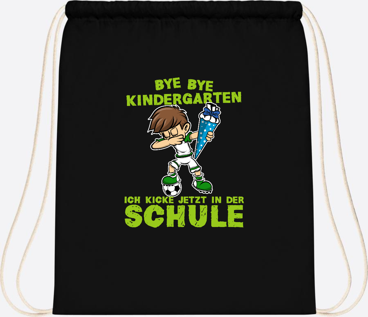 Turnbeutel Einschulung – Fußball Dabbing Junge mit Namen - Black