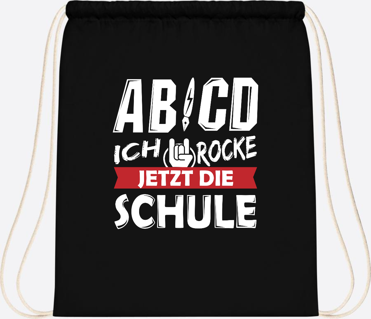 Turnbeutel Einschulung mit Name – ABCD Ich rocke die Schule - Black