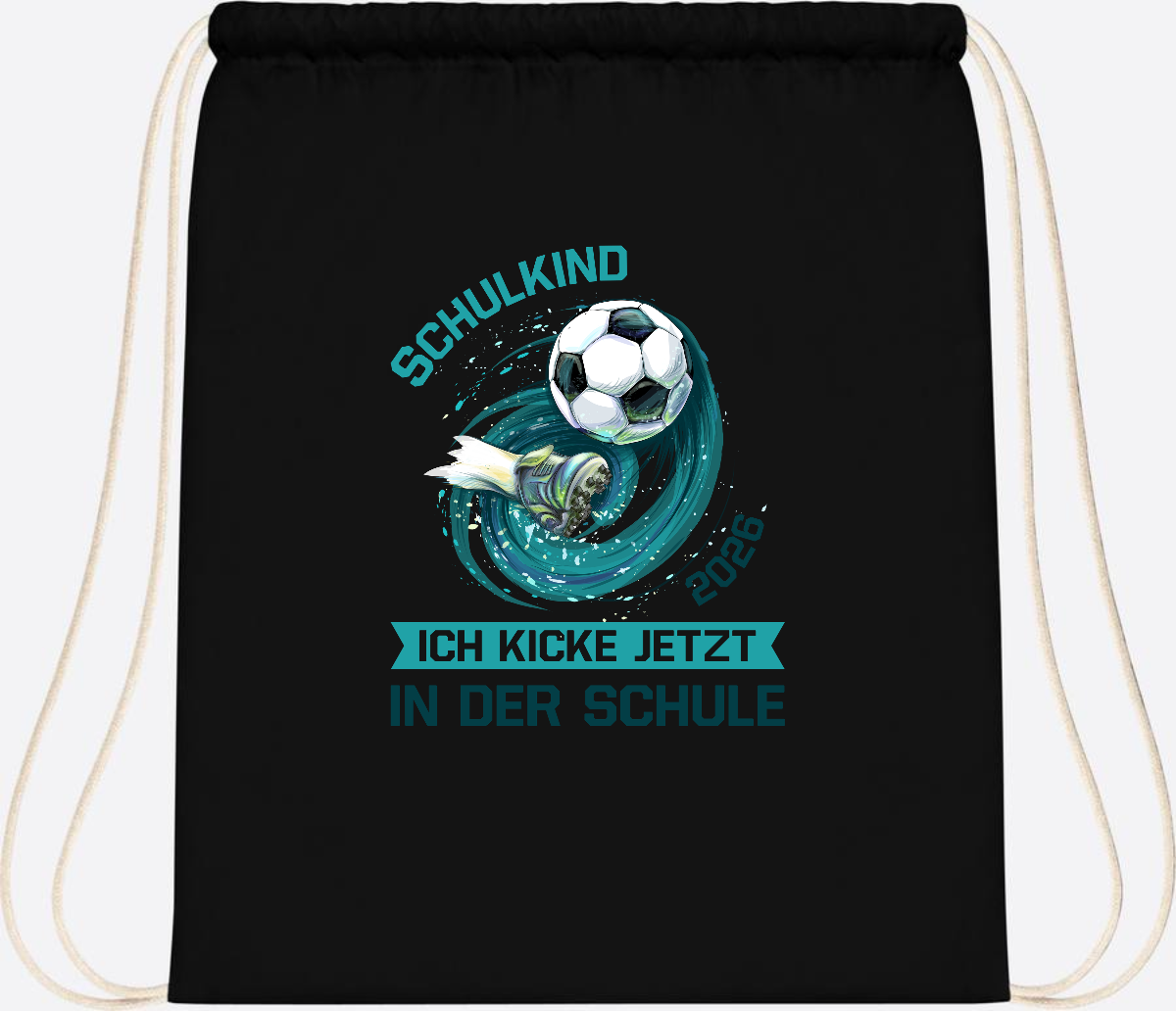 Turnbeutel Fußball Schulkind 2026 – Geschenk zur Einschulung - Black
