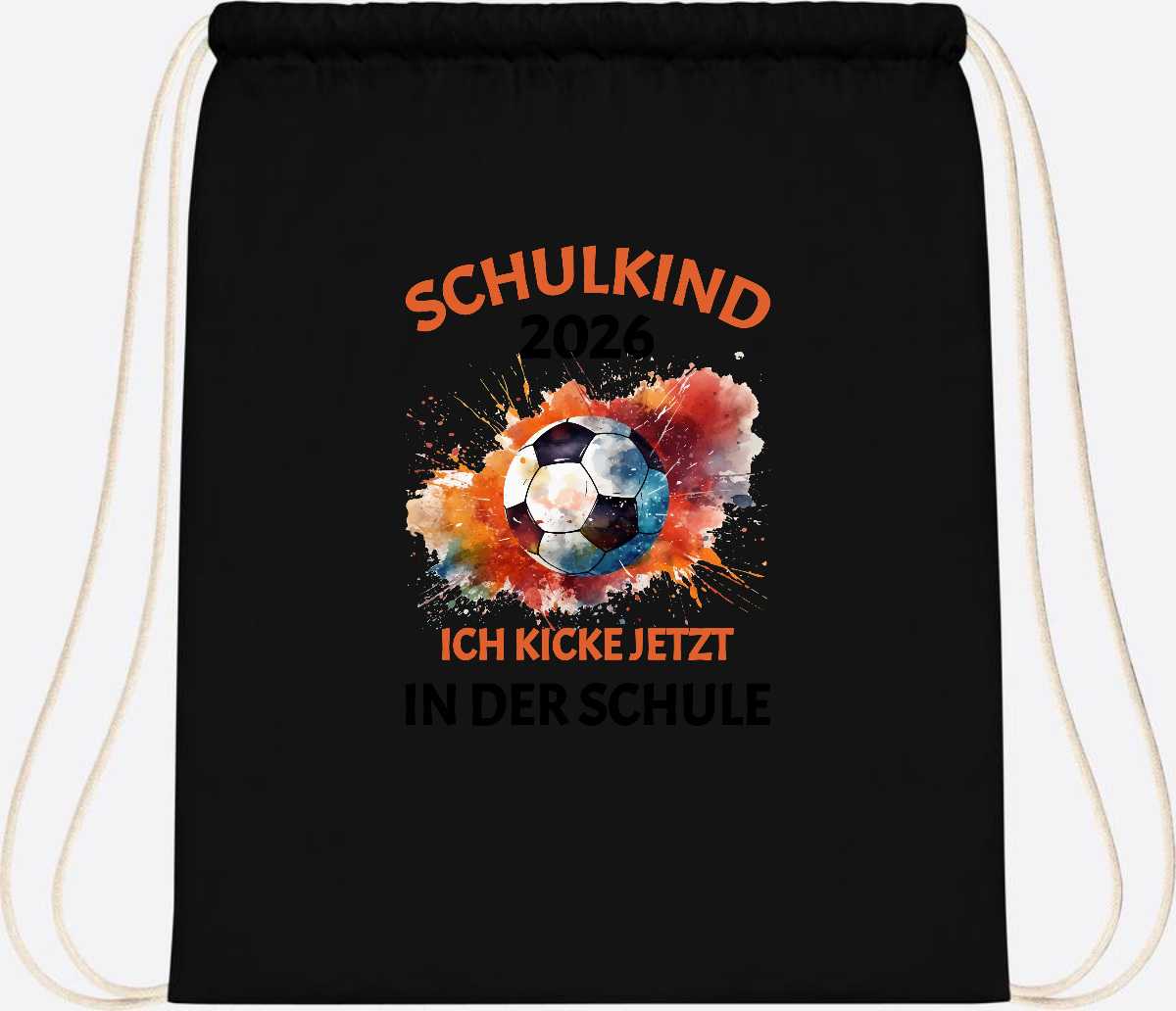 Turnbeutel Fußball Schulkind 2026 - Ich kicke in der Schule - Black