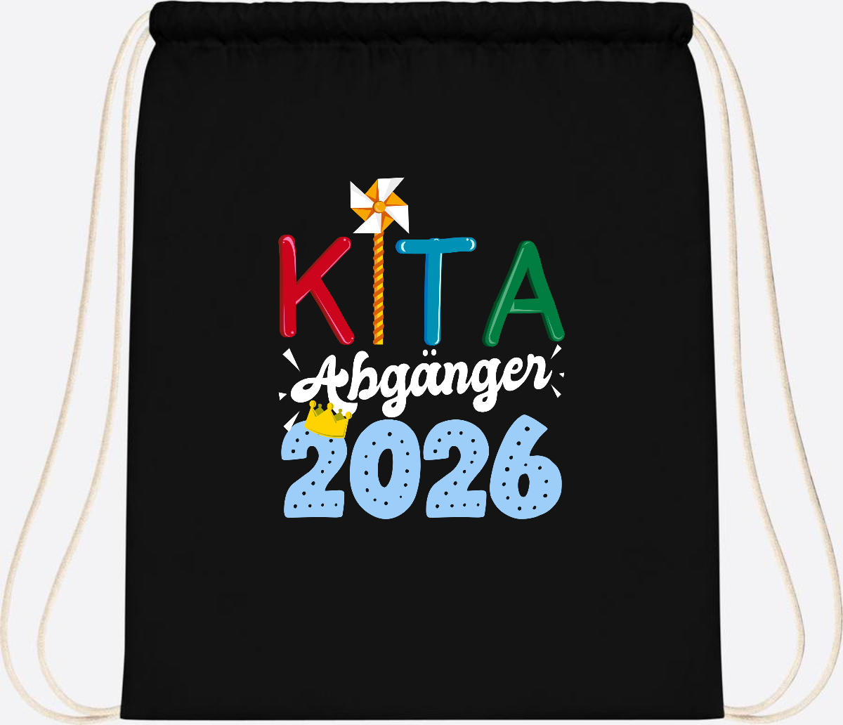 Turnbeutel Kita Abgänger 2026 mit Namen – Geschenk Einschulung - Black