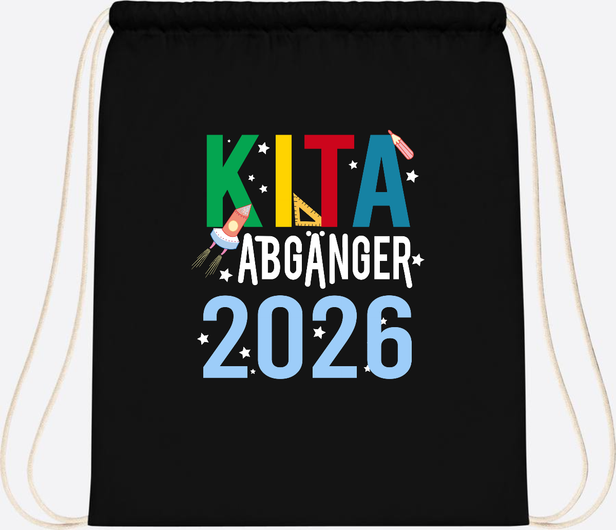 Turnbeutel Kita Abgänger 2026 – Personalisiert mit Name - Black