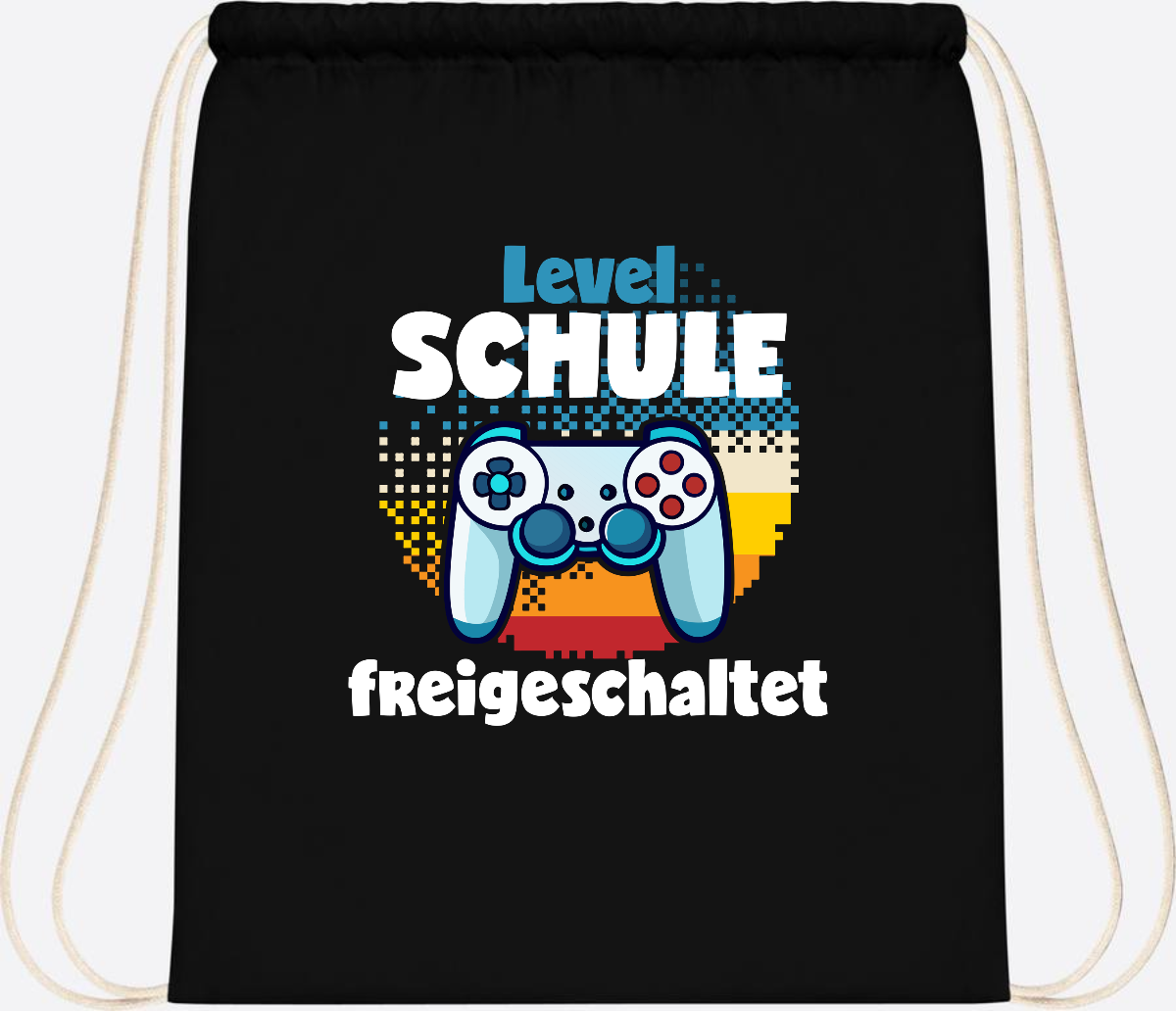 Turnbeutel Level Schule freigeschaltet – Geschenk Einschulung - Black