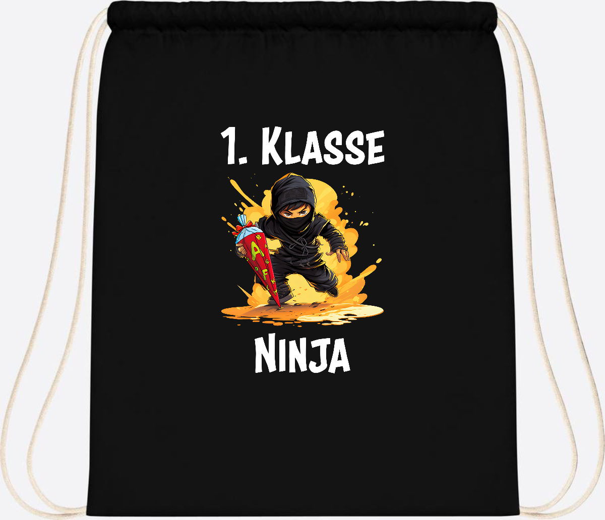 Turnbeutel Ninja zur Einschulung – Personalisiert mit Name - Black