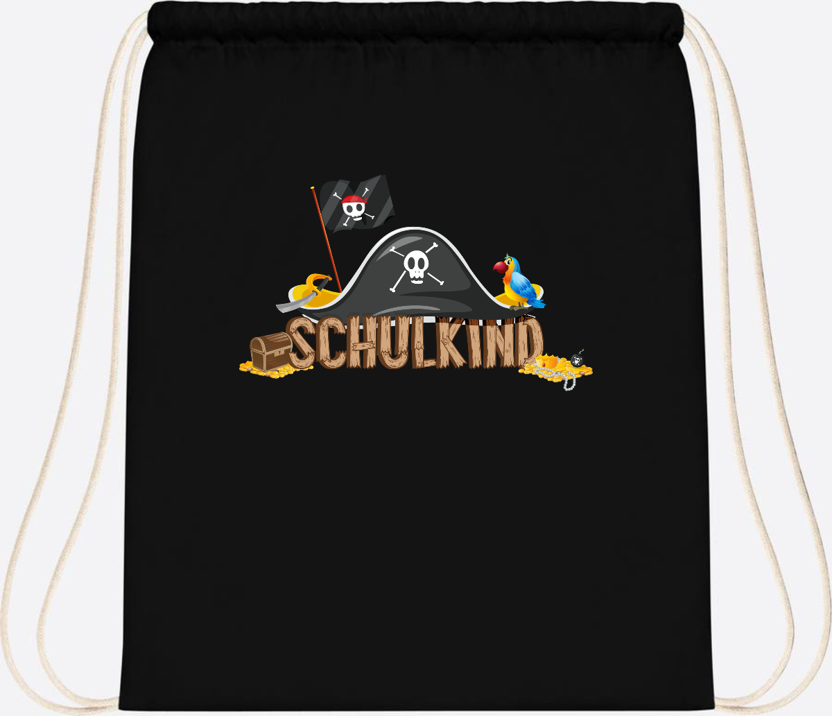 Turnbeutel Pirat Schulkind – Personalisiert zur Einschulung - Black