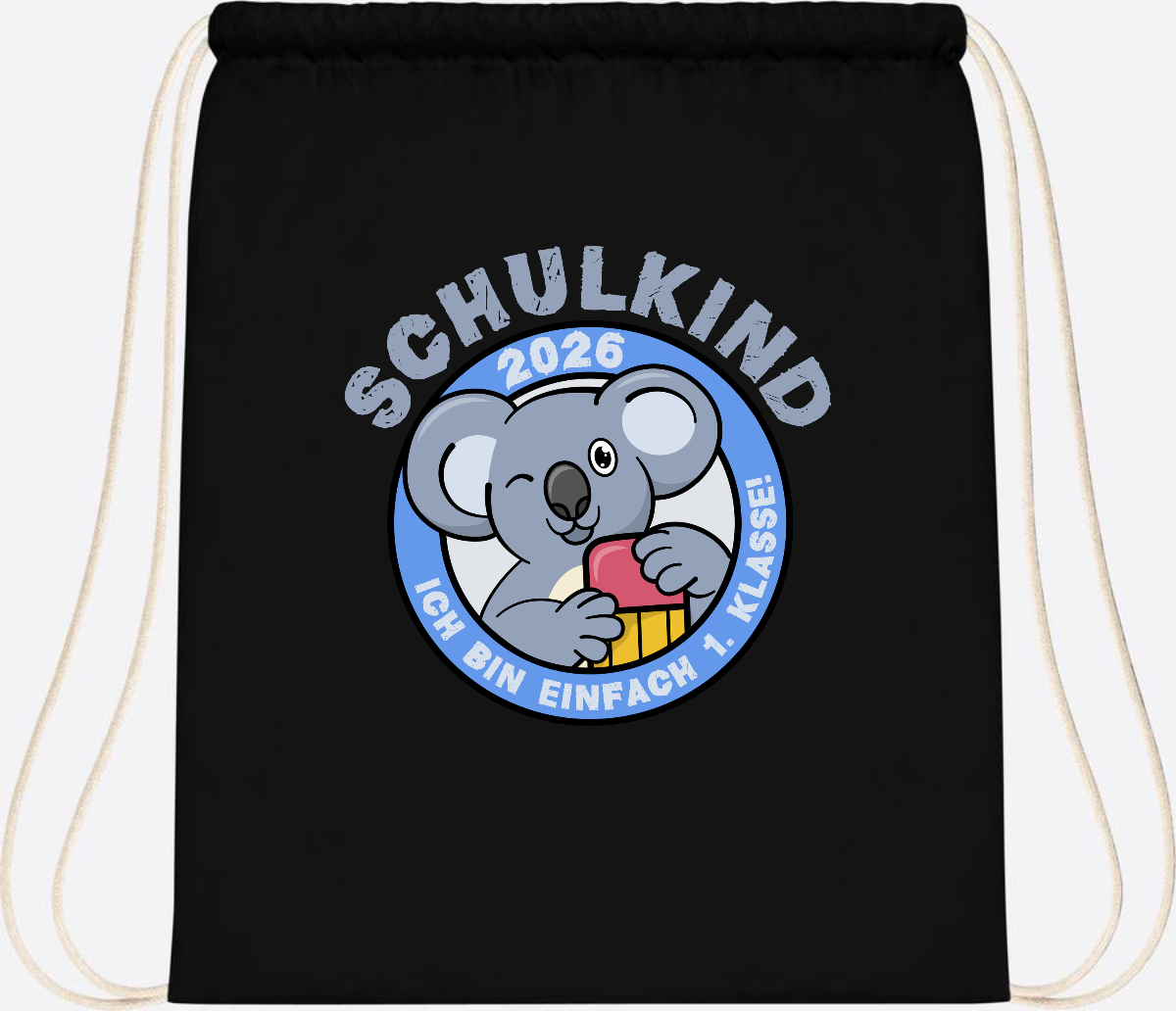 Turnbeutel Schulkind 2026 – 1. Klasse Koala mit Name - Black