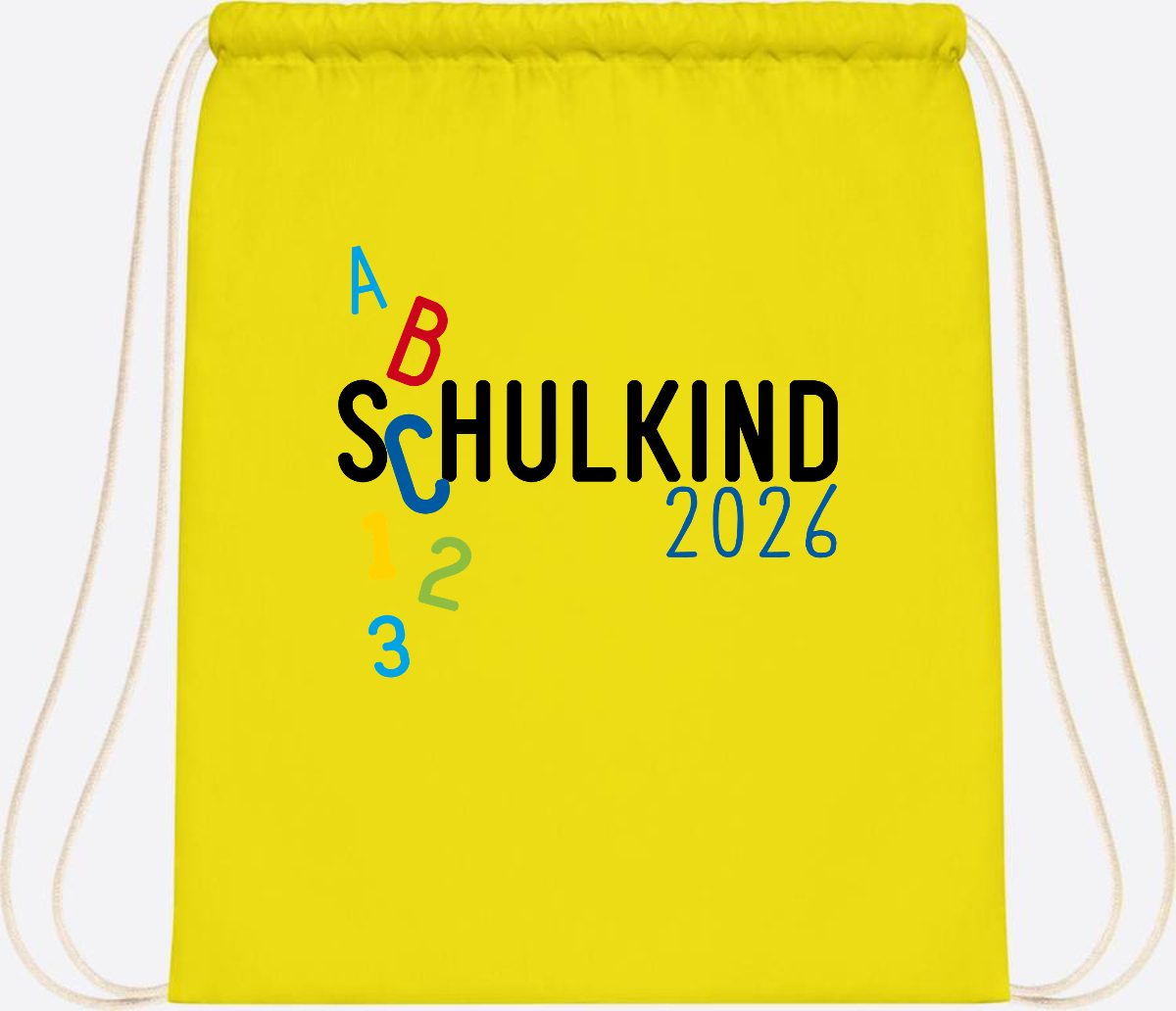 Turnbeutel Schulkind 2026 ABC Blau mit Name - Yellow