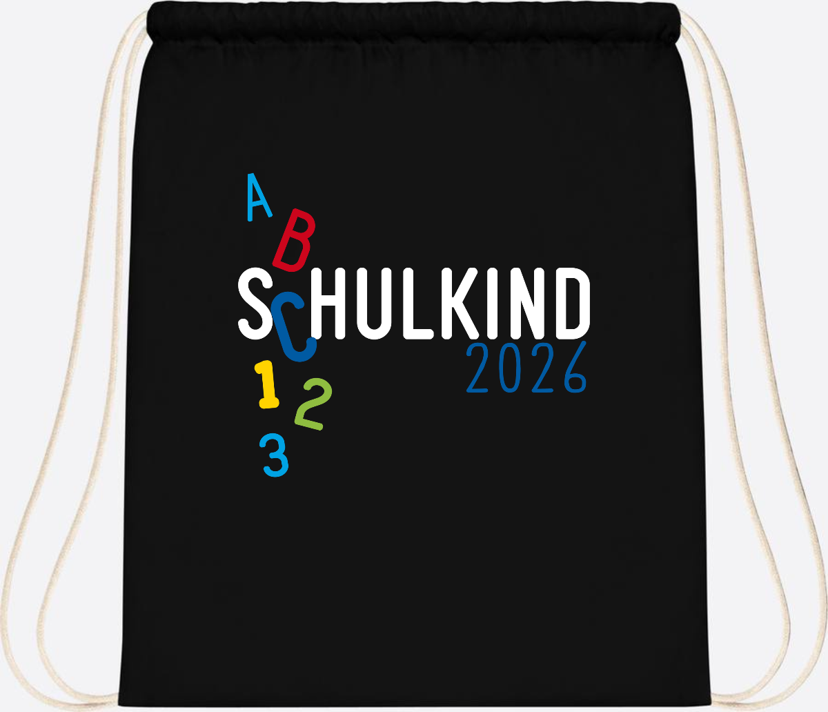 Turnbeutel Schulkind 2026 ABC – Personalisiert mit Name - Black