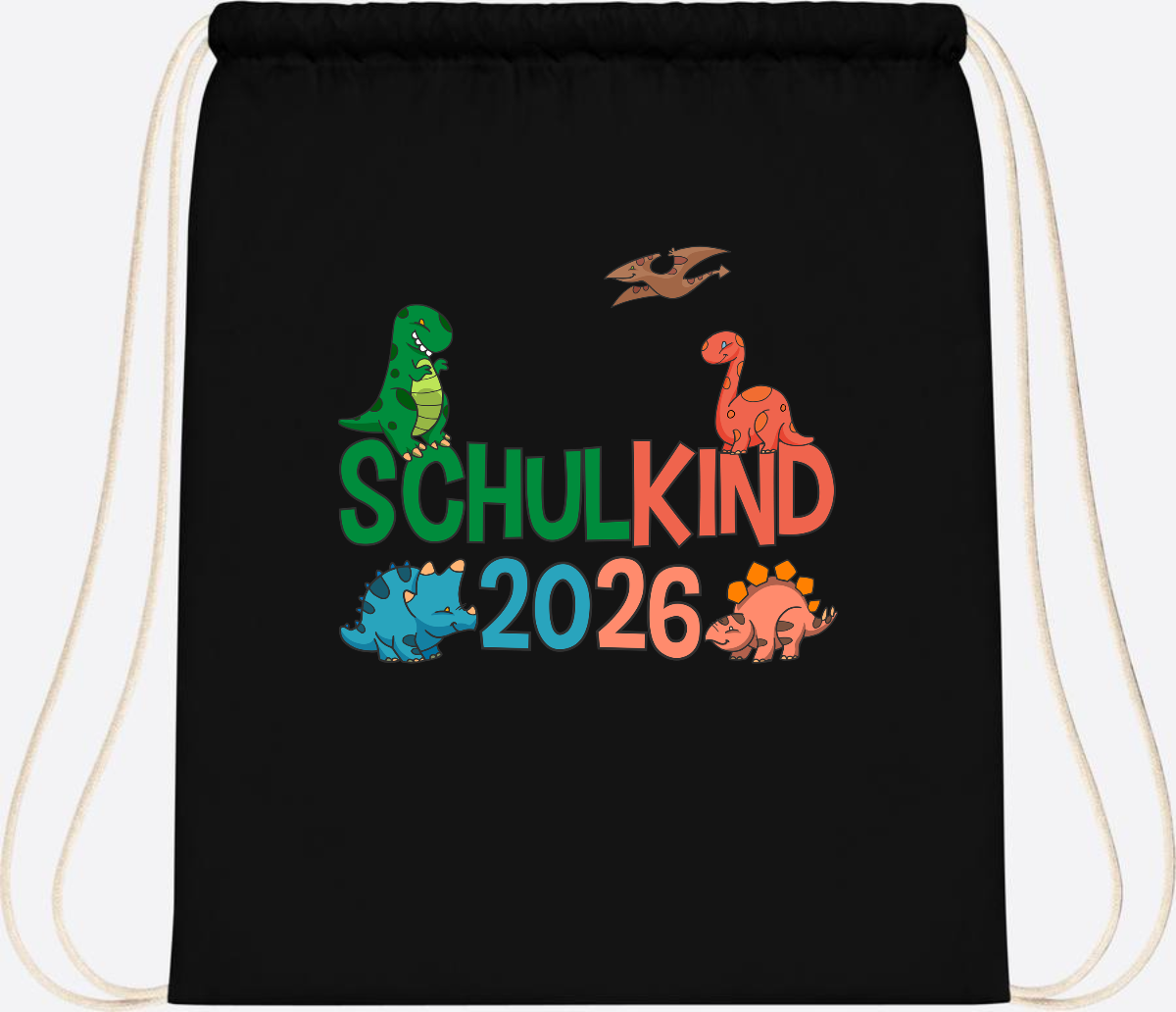 Turnbeutel Schulkind 2026 Dino – Geschenk zur Einschulung - Black