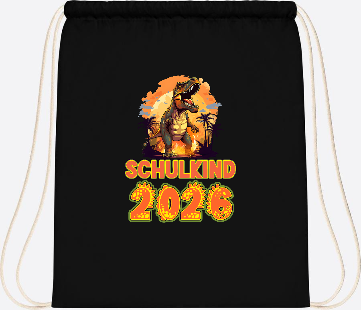 Turnbeutel Schulkind 2026 Dino mit Namen personalisiert - Black