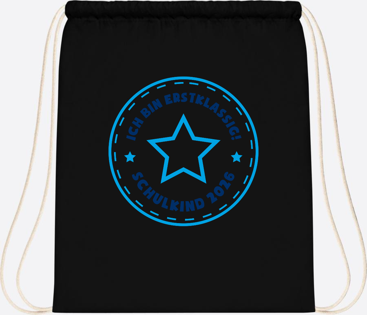 Turnbeutel Schulkind 2026 – Erstklassig Stern Blau - Black