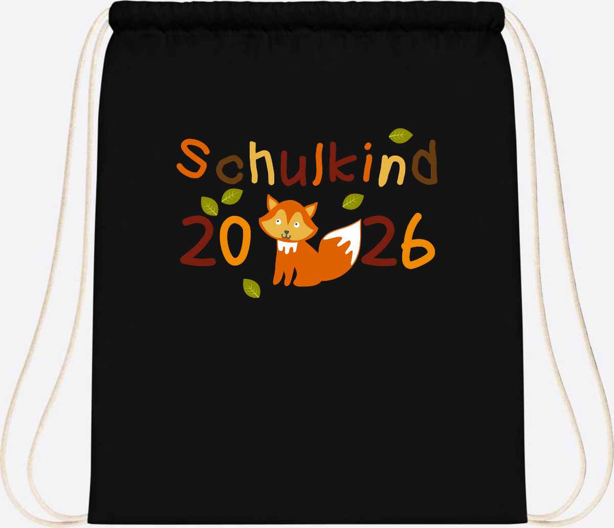 Turnbeutel Schulkind 2026 Fuchs – Personalisiert mit Name - Black