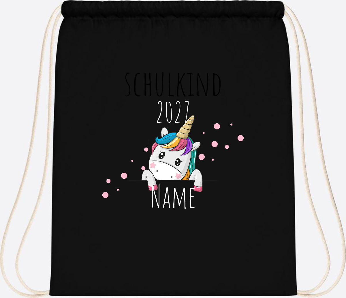 Turnbeutel Schulkind Einhorn – Personalisiert mit Name - Black