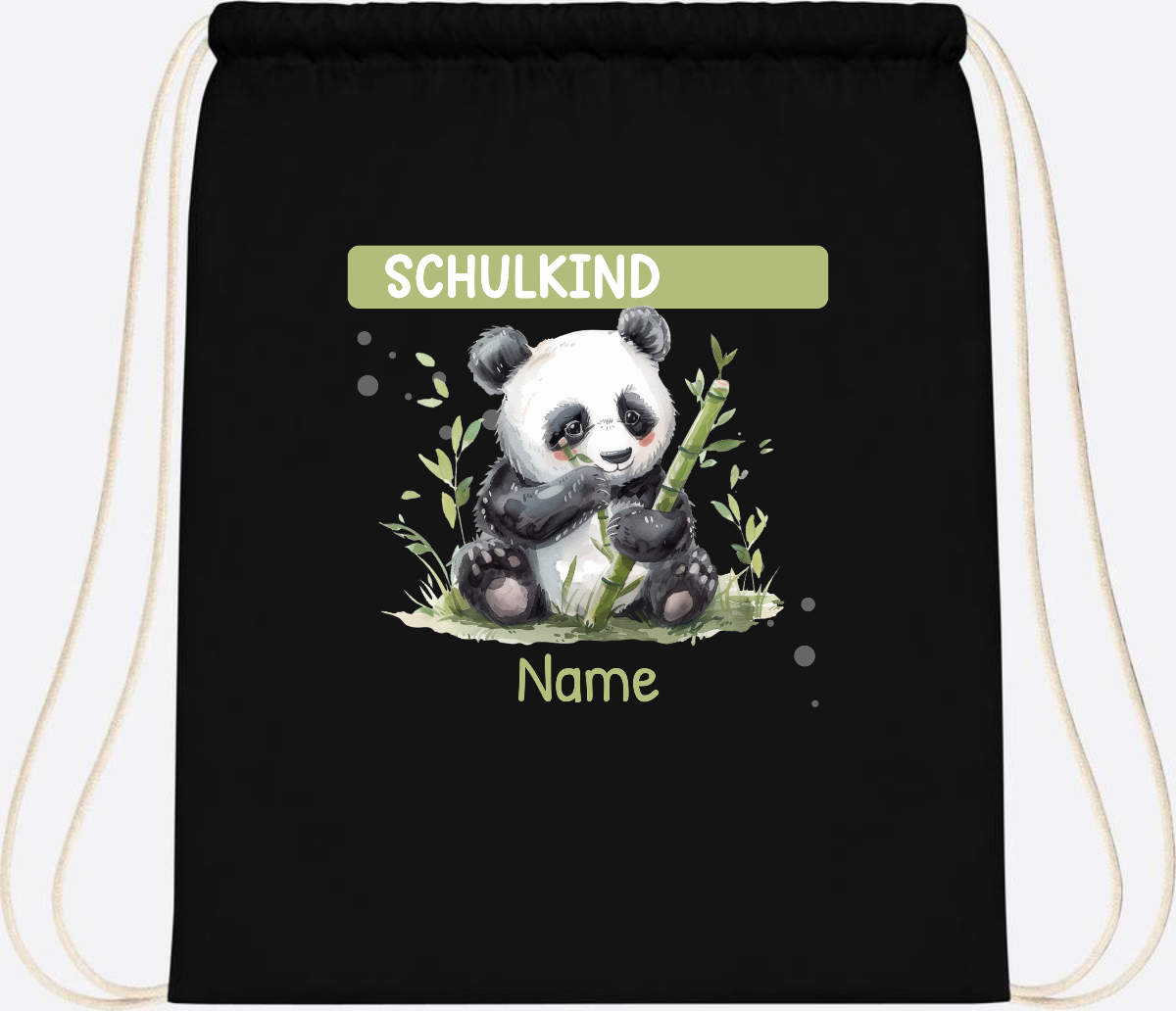 Turnbeutel Schulkind mit Panda & Name | Einschulung - Black