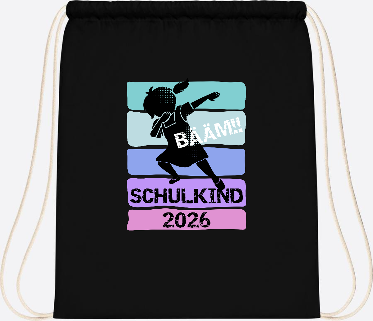 Turnbeutel zur Einschulung: Bääm Schulkind 2026 Mädchen - Black