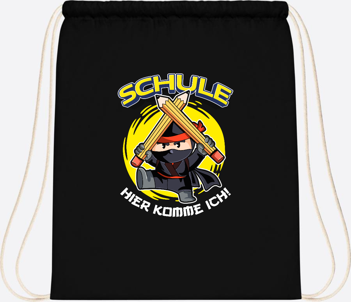 Turnbeutel zur Einschulung – Ninja: Schule, hier komme ich! - Black
