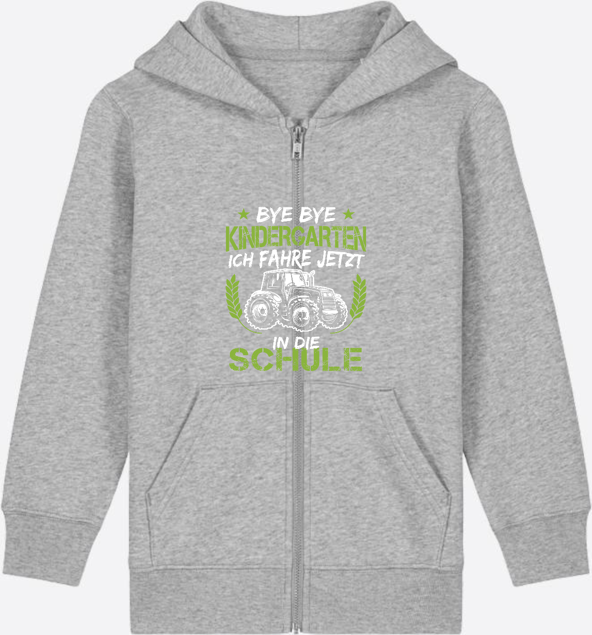 Zip-Hoodie Einschulung: Bye Bye Kindergarten Traktor - Heather Grey Herzseite