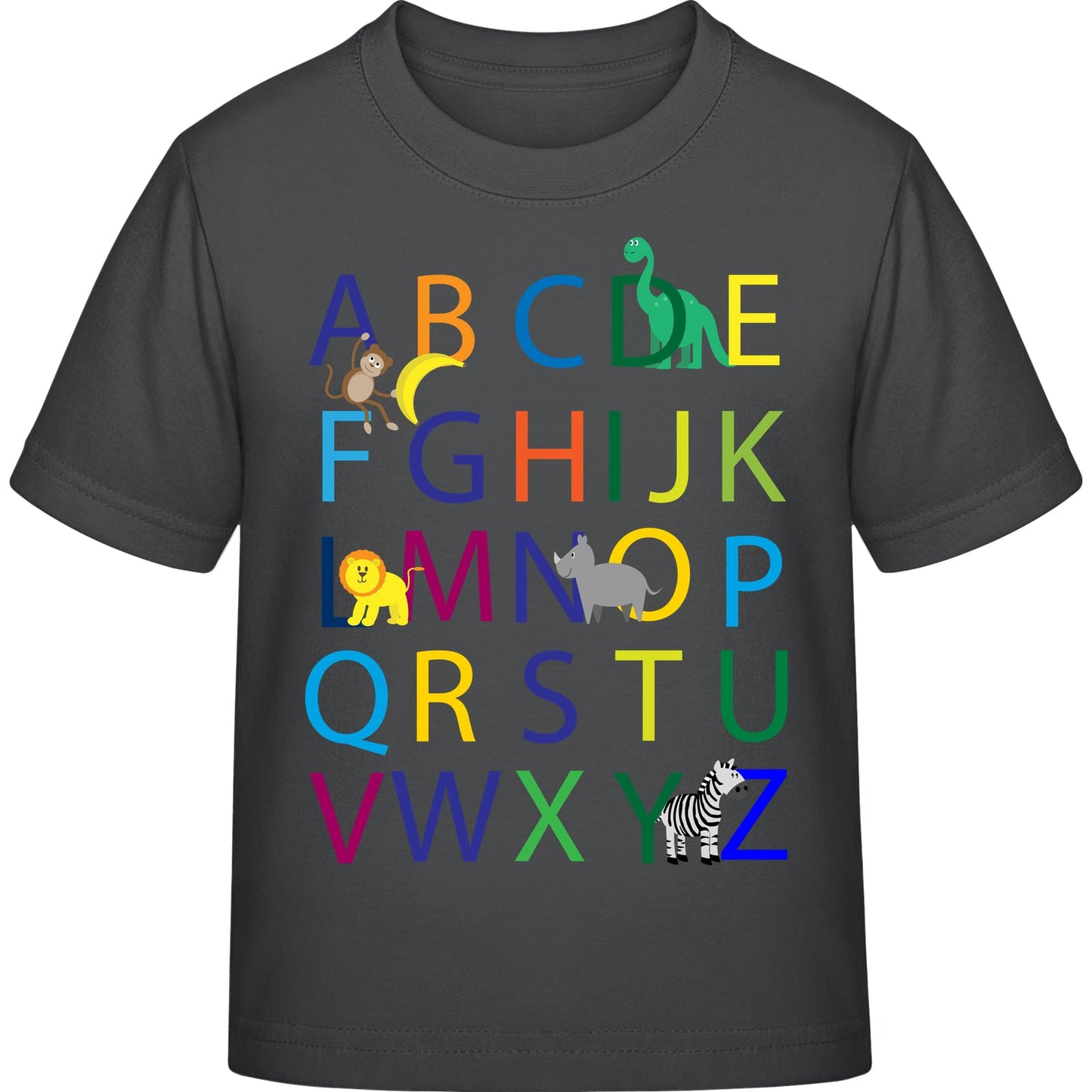 Kinder T-Shirt Einschulung Alphabet-Tiere – ABC mit Löwe & Zebra