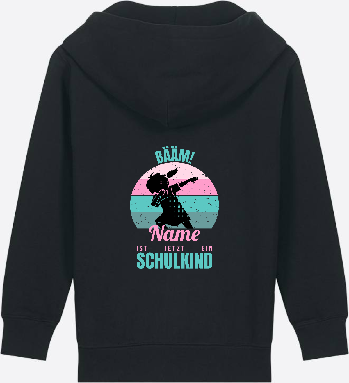BÄÄM Schulkind Zip-Hoodie für Mädchen – Personalisiert mit Name - Black