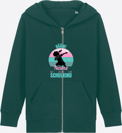 BÄÄM Schulkind Zip-Hoodie für Mädchen – Personalisiert mit Name - Glazed Green Herzseite