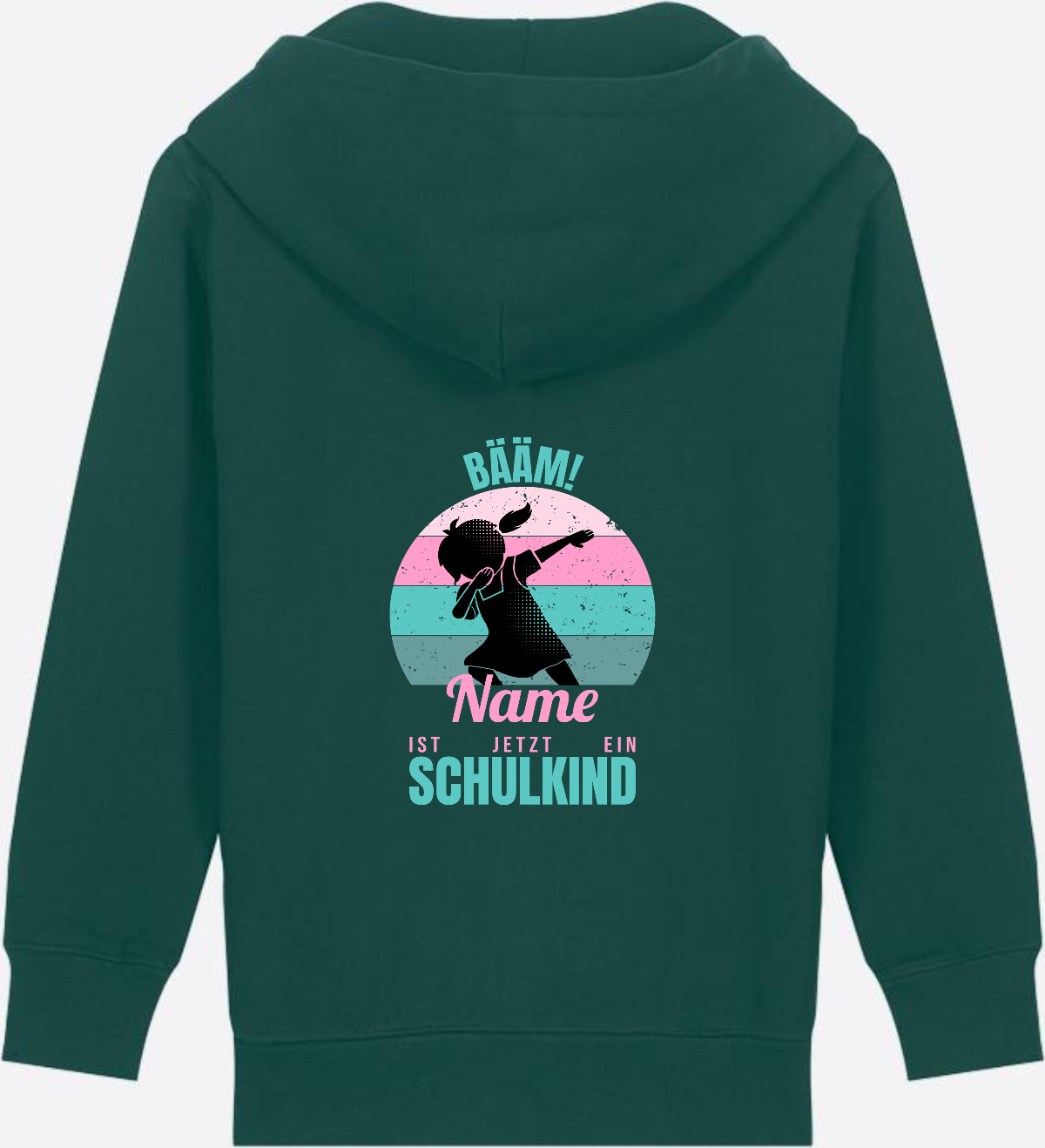 BÄÄM Schulkind Zip-Hoodie für Mädchen – Personalisiert mit Name - Glazed Green