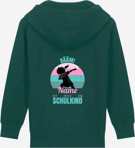 BÄÄM Schulkind Zip-Hoodie für Mädchen – Personalisiert mit Name - Glazed Green