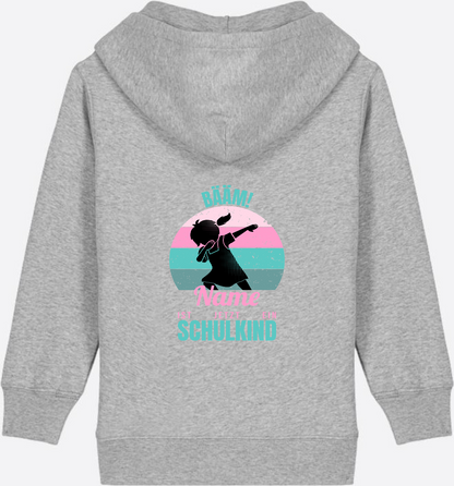 BÄÄM Schulkind Zip-Hoodie für Mädchen – Personalisiert mit Name - Heather Grey