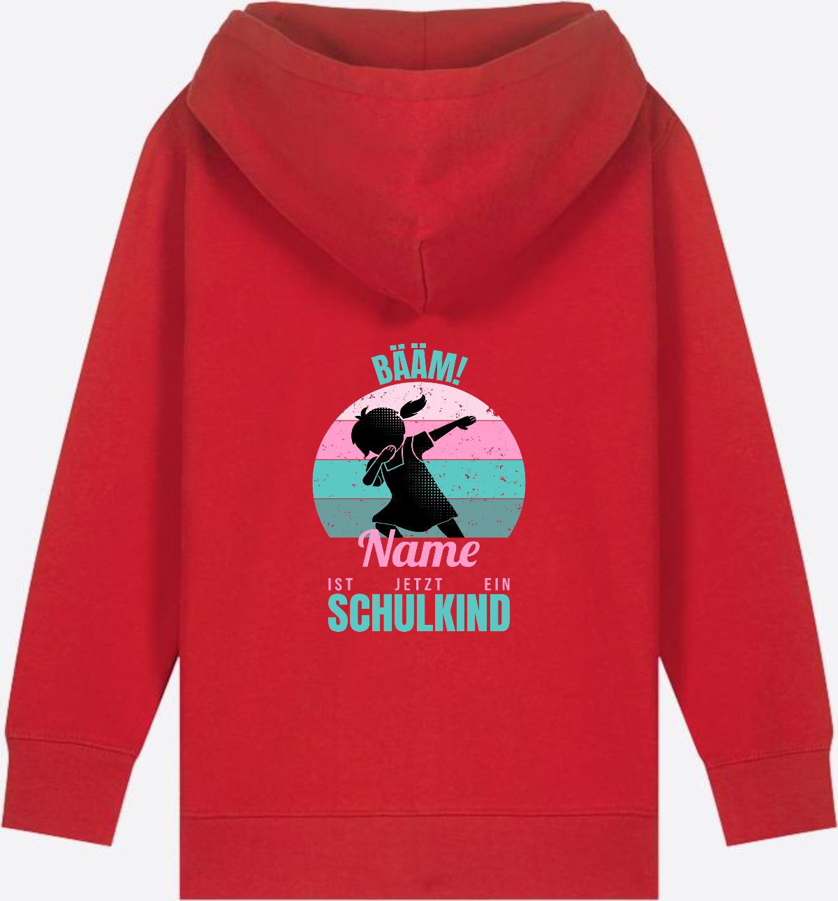 BÄÄM Schulkind Zip-Hoodie für Mädchen – Personalisiert mit Name - Red