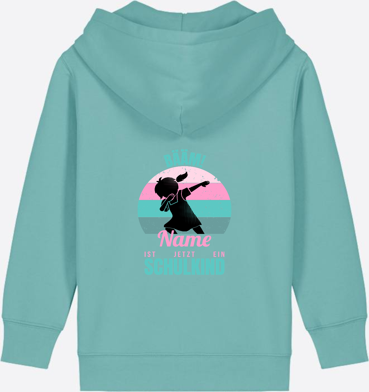 BÄÄM Schulkind Zip-Hoodie für Mädchen – Personalisiert mit Name - Teal Monstera