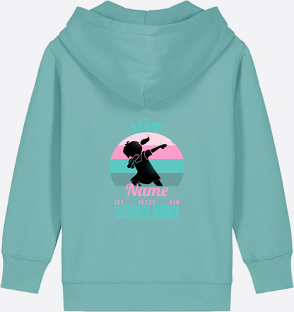 BÄÄM Schulkind Zip-Hoodie für Mädchen – Personalisiert mit Name - Teal Monstera