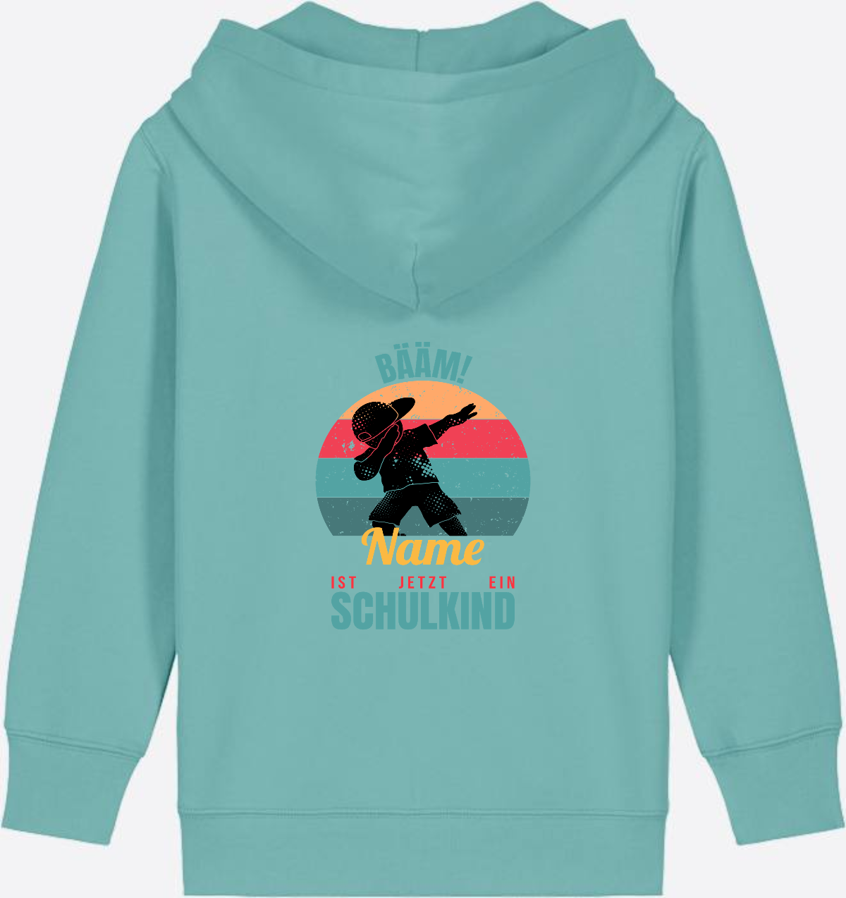 BÄÄM Schulkind Zip-Hoodie – Personalisiert mit Name für Jungen - Teal Monstera