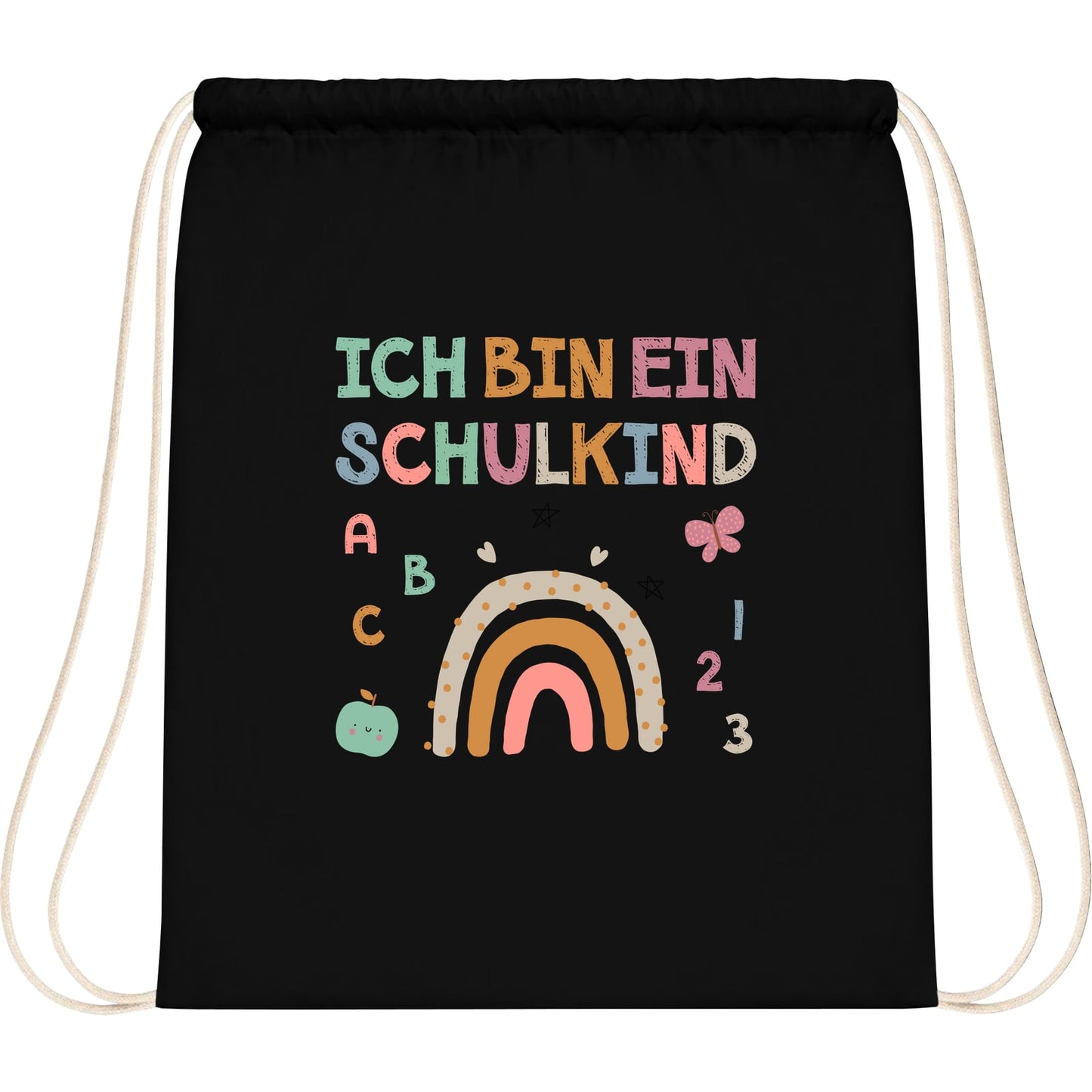 Turnbeutel Einschulung Schulkind – Regenbogen mit ABC & Zahlen