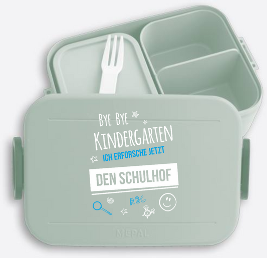 Brotdose "Bye Bye Kindergarten" zur Einschulung mit Name - Nordic Sage