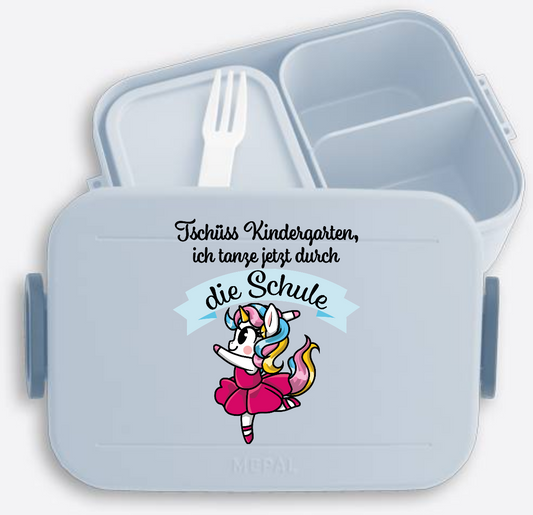 Brotdose Einhorn Ballett - Ich tanze durch die Schule mit Name - Nordic Blue